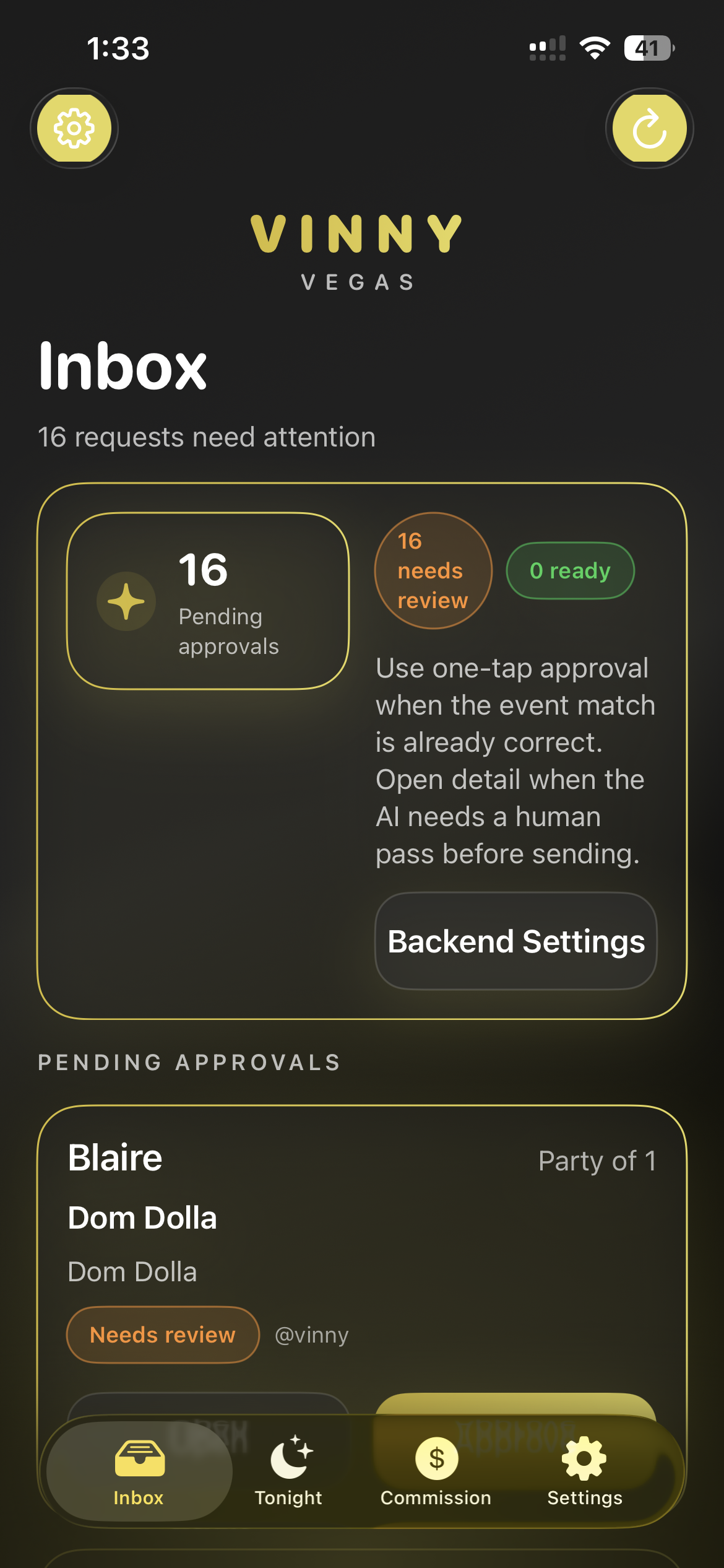 Inbox of pending approvals